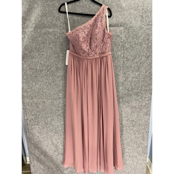 Azazie Demi One Shoulder Dress Lace Bodice Formal Gown Bridesmaid Mauve Size A10 - Picture 11 of 11